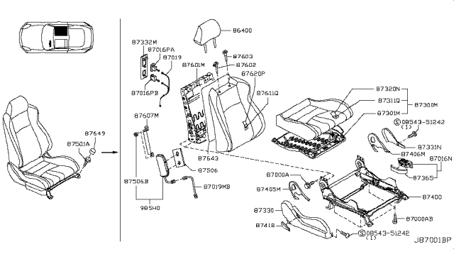2004 Nissan 350Z Trim Assembly - Front Seat Back Diagram for 87620-CD006