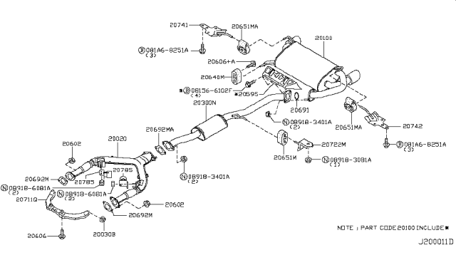 2006 Nissan 350Z Bracket-Exhaust Mounting Diagram for 20742-CD000