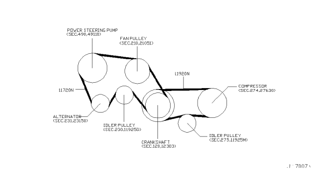 2007 Nissan 350Z Fan,Compressor & Power Steering Belt Diagram 1