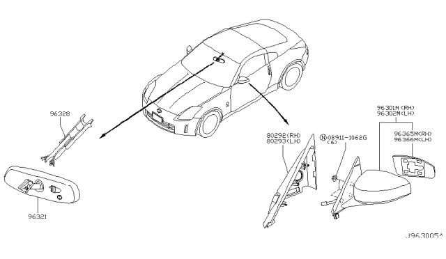 2004 Nissan 350Z Glass-Mirror,LH Diagram for 96366-CD060