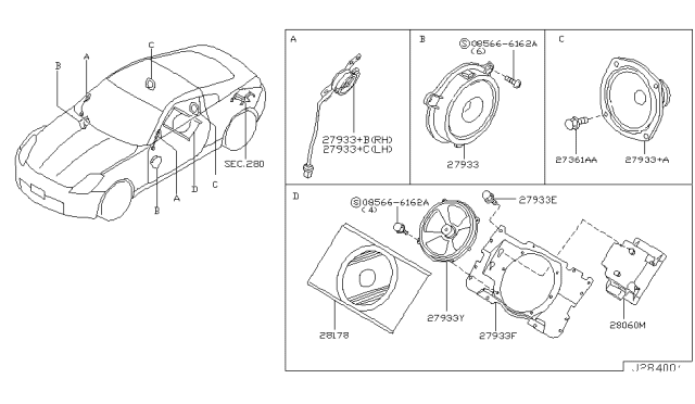 2005 Nissan 350Z Rear Speaker Assembly Diagram for 28138-CD000