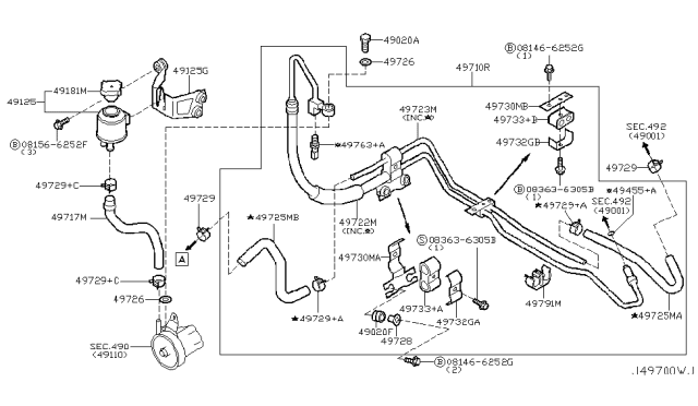 2005 Nissan 350Z Hose & Tube Set-Power Steering Diagram for 49710-CF40A