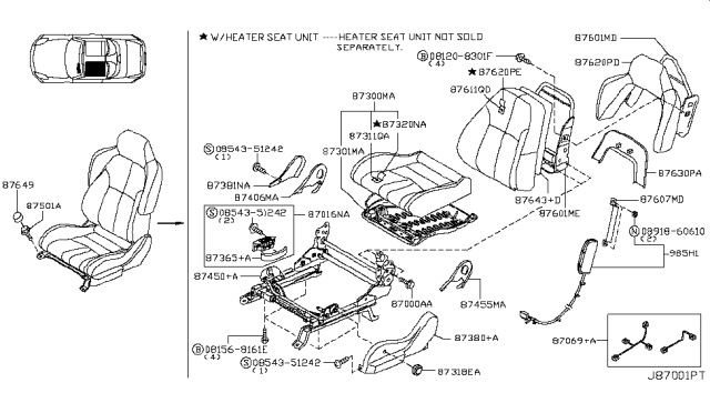 2008 Nissan 350Z Trim Assembly - Front Seat Cushion Diagram for 87370-CD02A