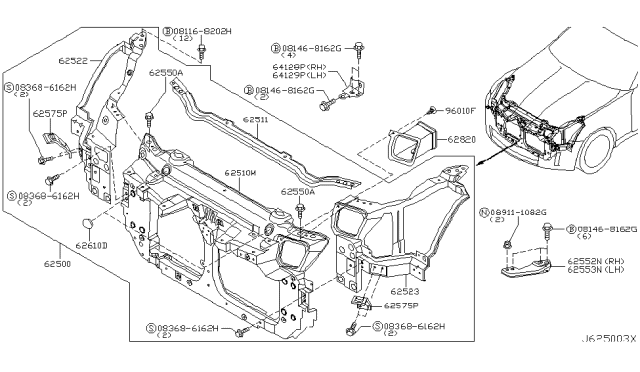 2006 Nissan 350Z Support-Radiator Core,Side LH Diagram for 62521-EV00A