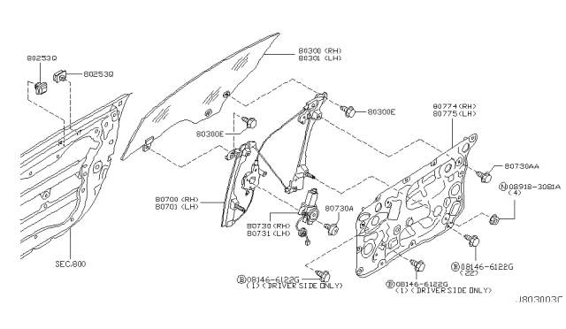 2007 Nissan 350Z Motor Assembly - Regulator, LH Diagram for 80731-CD001