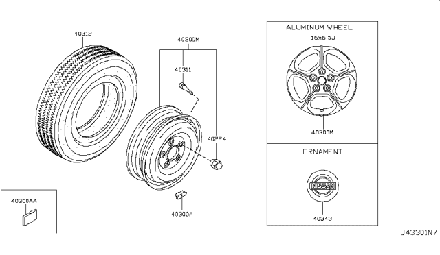 2012 Nissan Leaf Wheel Center Cap Diagram for 40342-3NA1A