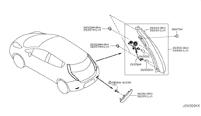 2012 Nissan Leaf Lamp Assembly-Rear Combination LH Diagram for 26555-3NA1A