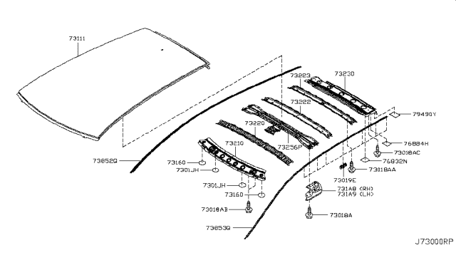 2011 Nissan Leaf Roof Panel & Fitting Diagram