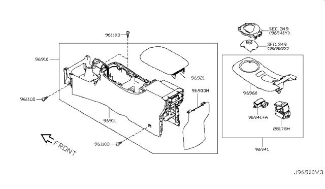 2012 Nissan Leaf Lid - Console Box Diagram for 96920-3NA0A
