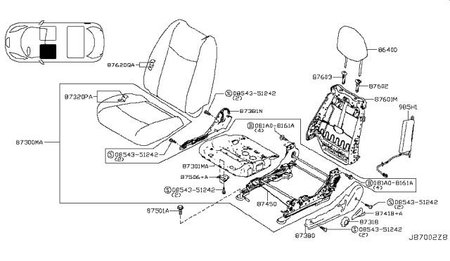 2012 Nissan Leaf Trim & Pad Assembly-Front Seat Back Diagram for 87670-3NA2A
