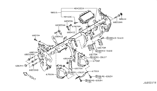 2011 Nissan Leaf Instrument Panel,Pad & Cluster Lid Diagram 1