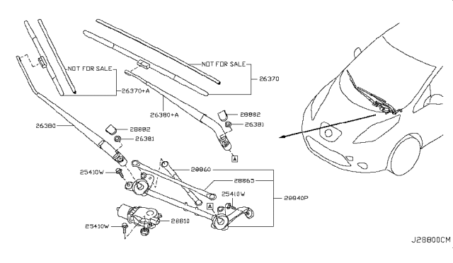 2011 Nissan Leaf Window Wiper Blade Assembly Diagram for 28890-3NA1A