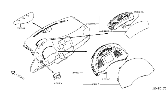 2011 Nissan Leaf Leaf Speedometer Instrument Cluster Diagram for 24810-3NA0B