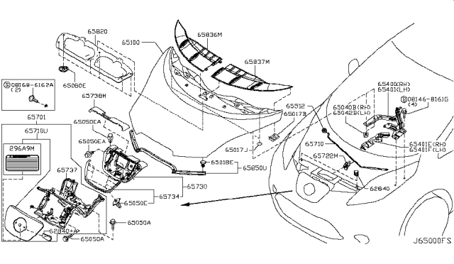2011 Nissan Leaf Hood Assembly Diagram for FEA0M-3NAMB