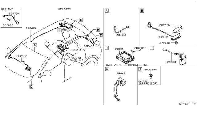 2016 Nissan Murano Antenna Assy-Satellite Diagram for 28208-5AA5A
