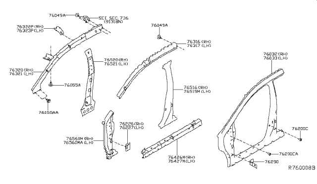 2017 Nissan Murano Brace Assy-Pillar,Upper Hinge Diagram for G6260-9UAMA
