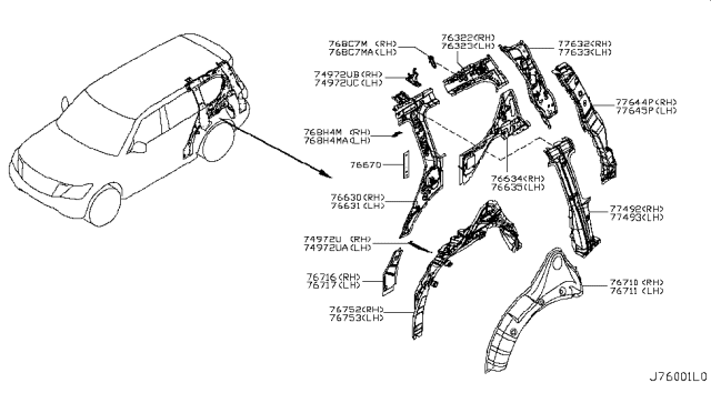 2018 Nissan Armada Insulator-Body Side Diagram for 768D2-1LA0A