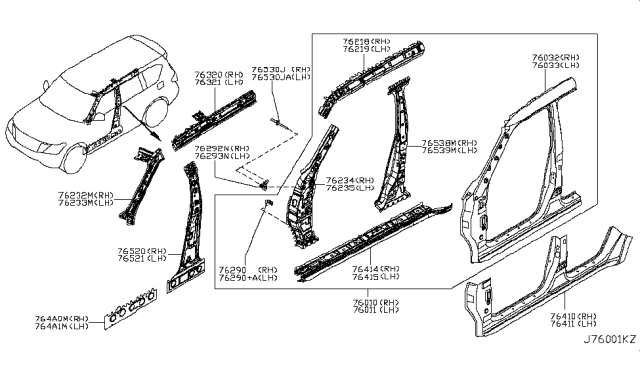 2019 Nissan Armada Rail-Side Roof LH Diagram for 76331-1LA0A