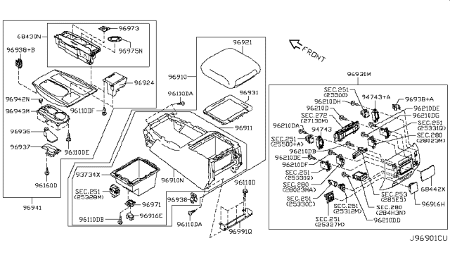 2018 Nissan Armada Console Floor BRN Diagram for K6910-1A62A