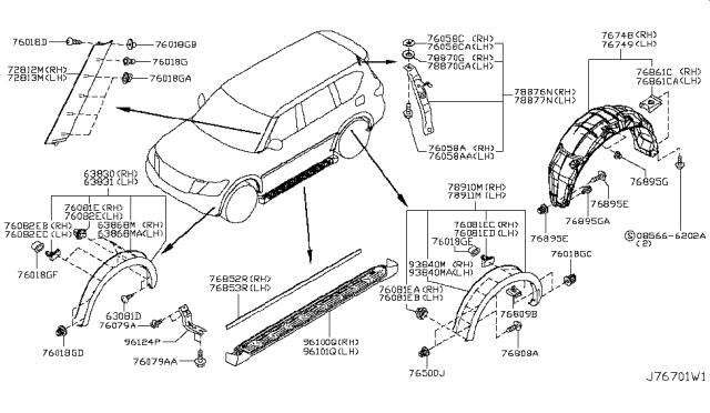 93829 5ZW0A Genuine Nissan 938295ZW0A Fender Over Rear LH