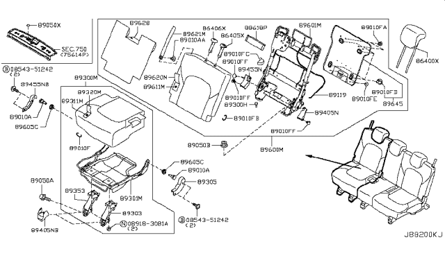 2019 Nissan Armada Holder-Head Rest Lock Diagram for 87602-1LB0B