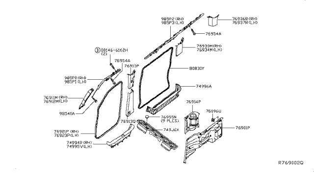 2012 Nissan NV Body Side Trimming Diagram