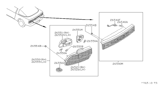 1993 Nissan 240SX Reverse Lamp Socket Assembly Diagram for 26254-40F00