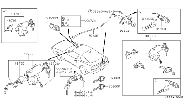 1992 Nissan 240SX Key Set-Cylinder Lock Diagram for 99810-41F86