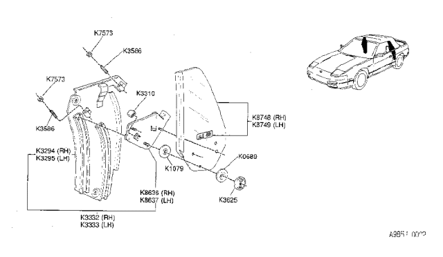 1994 Nissan 240SX Retainer Diagram for K3625-9X001