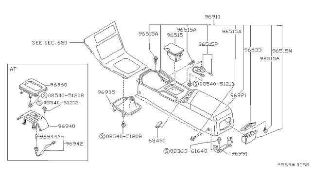 1991 Nissan 240SX Finisher-Console Diagram for 96941-40F00