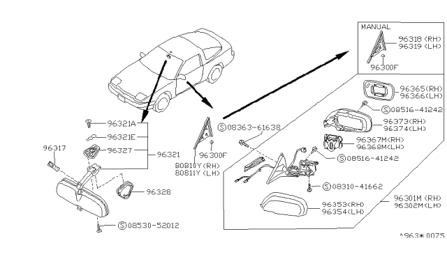 1990 Nissan 240SX Mirror Assembly-Door RH Diagram for 96301-40F00
