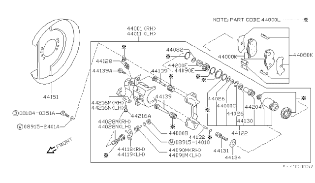 1992 Nissan 240SX CALIPER Assembly Rear LH Diagram for 44011-35F00