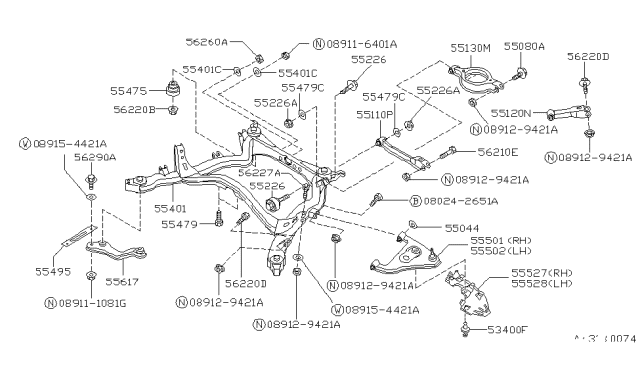 1989 Nissan 240SX Stay-Rear Suspension Member Diagram for 55452-35F00