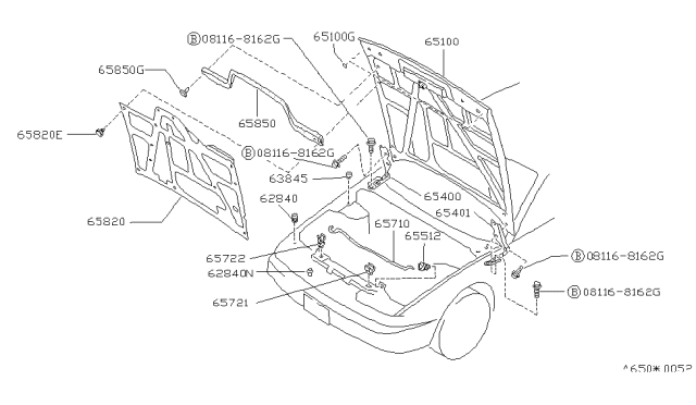 1989 Nissan 240SX Hinge Assembly-Hood LH Diagram for 65401-35F10