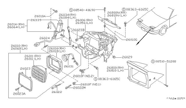 1989 Nissan 240SX Cover-Head Lamp LH Diagram for 26095-40F00