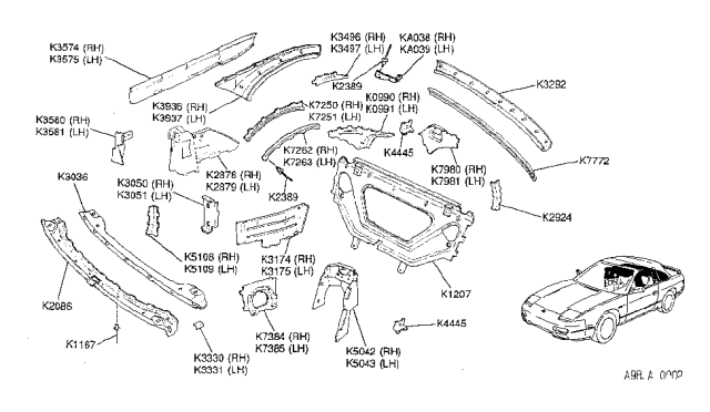 1991 Nissan 240SX Bracket-TROUGH To WHEELHOUSE Lower R Diagram for K7262-6X001