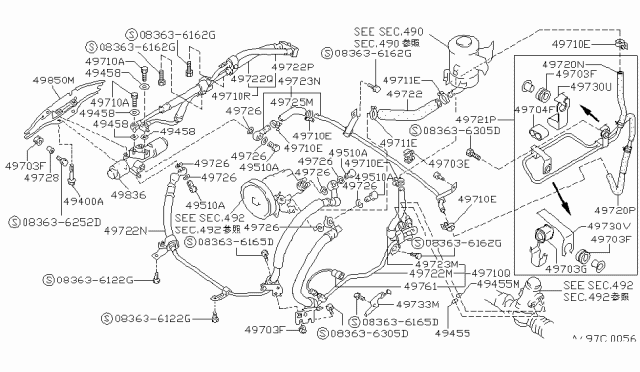 1994 Nissan 240SX Hose & Tube Assy-Power Steering Diagram for 49721-53F00