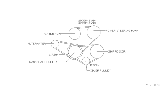 1992 Nissan 240SX Water Pump Belt Diagram for 11720-50A00