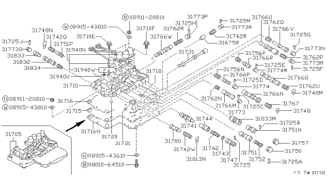 1989 Nissan 240SX Control Valve Assembly Diagram for 31705-42X70
