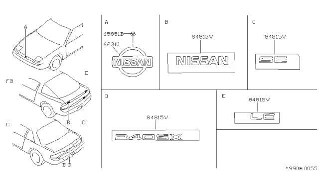 1994 Nissan 240SX Rear Window Name Label Diagram for 99099-35F00