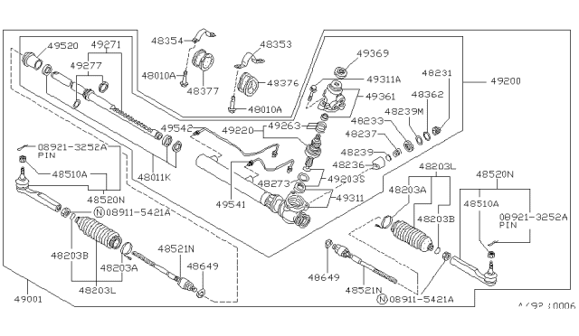 1992 Nissan 240SX Gear Assy-Power Steering Diagram for 49200-53F60