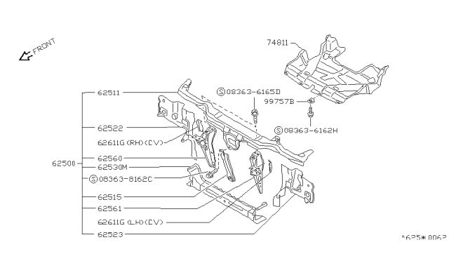 1991 Nissan 240SX Support-Radiator Core Lower Diagram for 62530-40F25