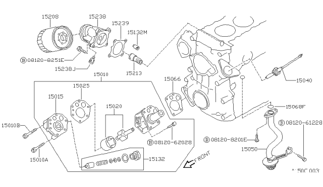 1991 Nissan 240SX Oil Strainer Assembly Diagram for 15050-53F03