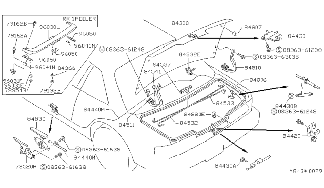 1992 Nissan 240SX Cable-Trunk Lid&Gas Filler Opener Diagram for 84650-41F10