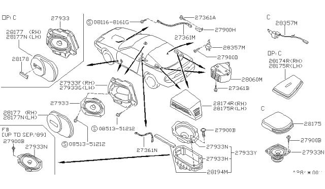 1992 Nissan 240SX Speaker Unit Diagram for 28148-42F00