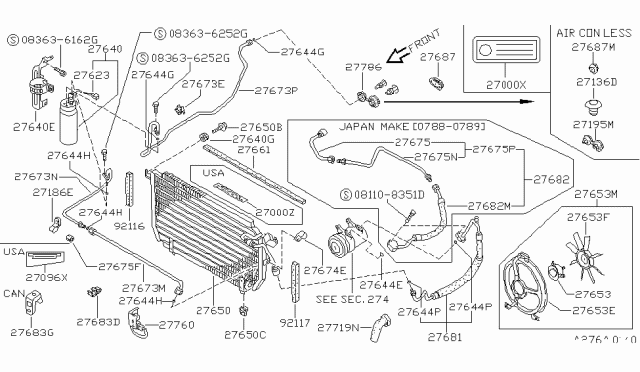 1993 Nissan 240SX Tube Front Cooler Low Diagram for 92450-53F01