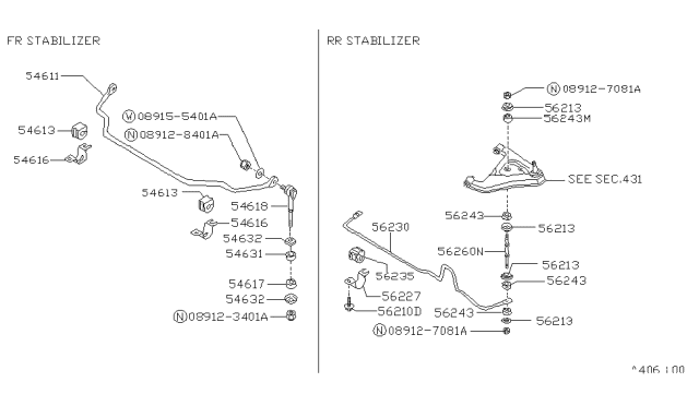 1993 Nissan 240SX Bracket - STABILIZER Diagram for 54614-35F15