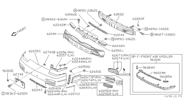 1992 Nissan 240SX Grille Assembly-Inter Cooler Diagram for 62686-51F01
