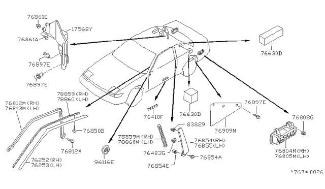 1994 Nissan 240SX WEATHERSTRIP-Body Side,R Diagram for 76860-35F02