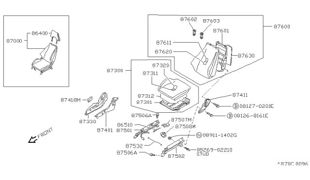 1990 Nissan 240SX Cushion-Seat L Diagram for 87300-40F02